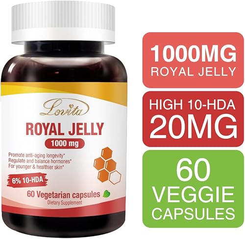 Miniatura 2 de Royal Jelly 1000 mg con 10-HDA, fuente natural de vitaminas y minerales traza, apoya la salud y vitalidad de la piel, apto para veganos, 60 cápsulas