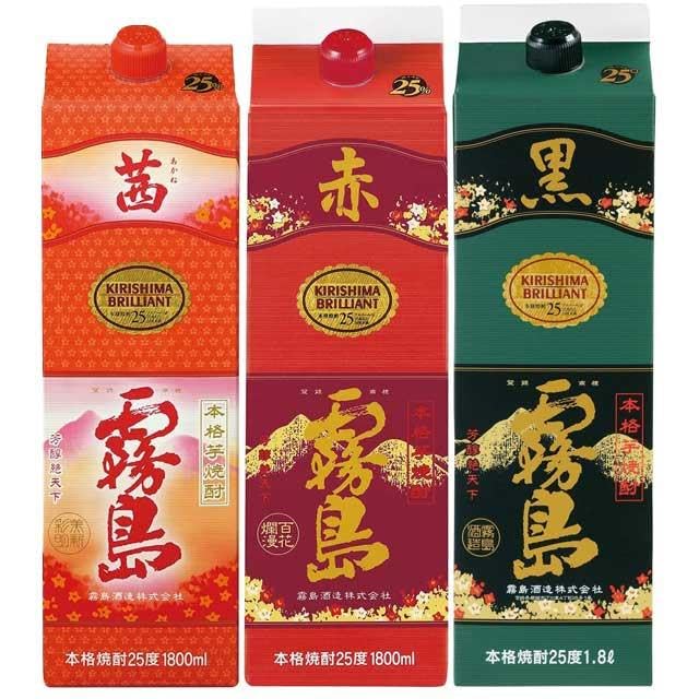 Amazon.co.jp: 茜霧島・赤霧島・黒霧島25度 パック 1800ml×各1本 芋