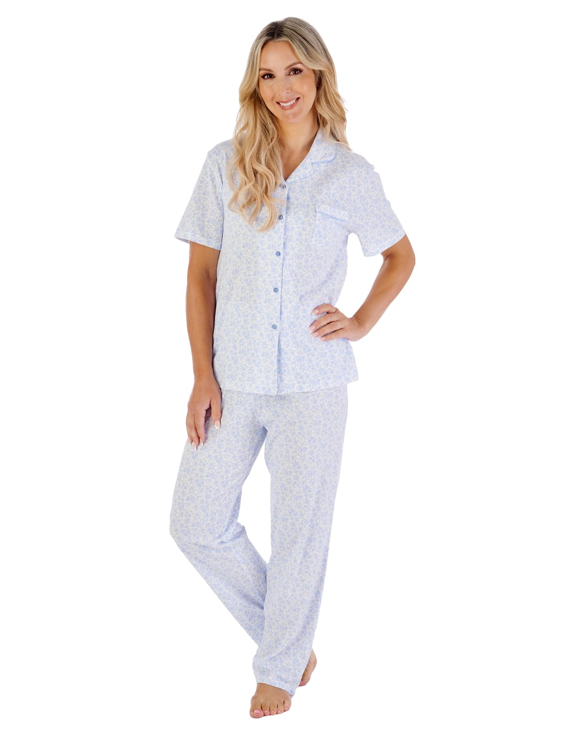 Slenderella Short Sleeve Jersey Pyjamas PJ07103 Blue 24-26