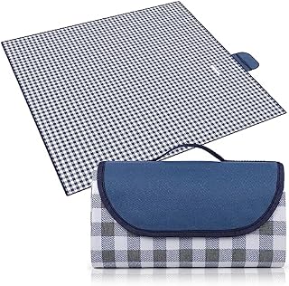 Eucomir Picnic Blanket Waterproof 200 x 200CM,Picnic Mat With Carrying Handle Strap,Portable Foldable Outdoor Rug, For Travel Festival Camping Park Picnic,Beach,Picnic Blanket- Blue Lily (U12L1007E)