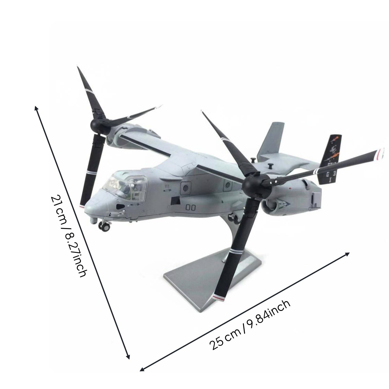 Réplica de Avión de Aleación Convertiplano a Escala 1 72 con Detalles Estructurales Hélices Móviles Base Estable Adecuada para Coleccionistas, Cola Negra