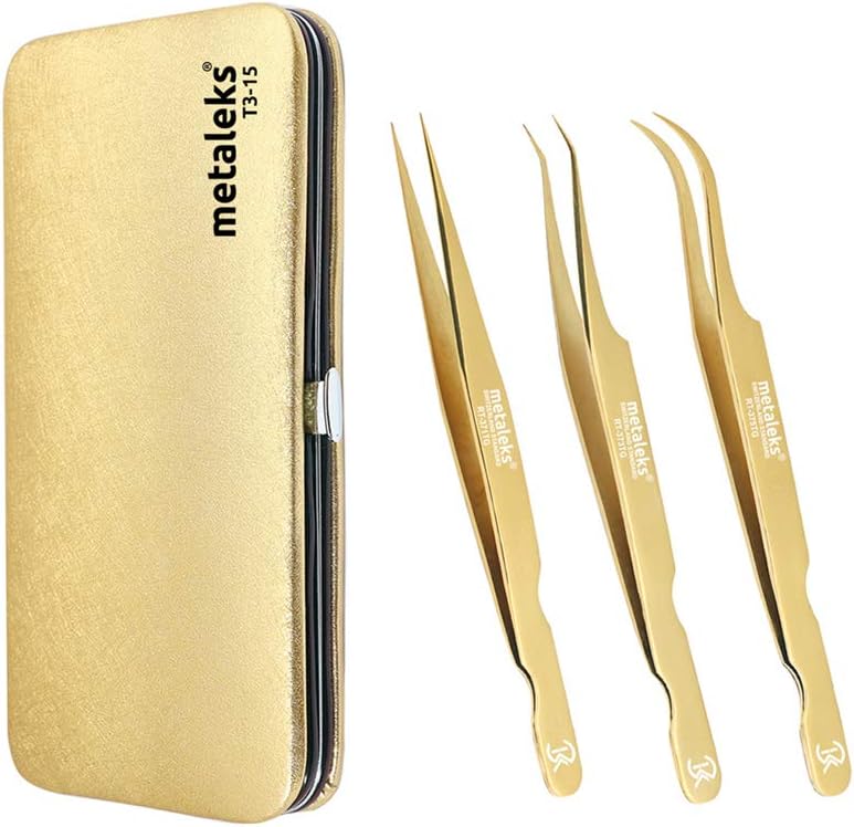 metaleks3PCS Eyelash Tweezers Set