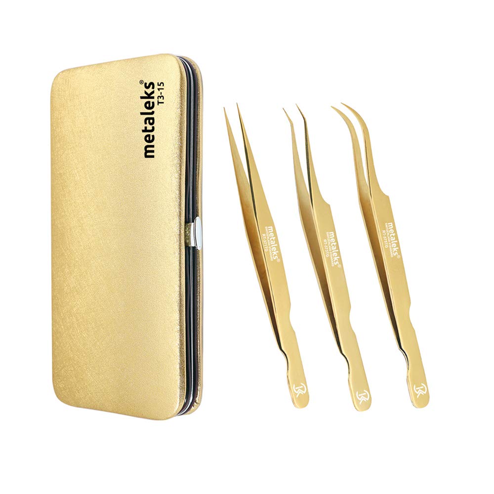 metaleks3PCS Eyelash Tweezers Set