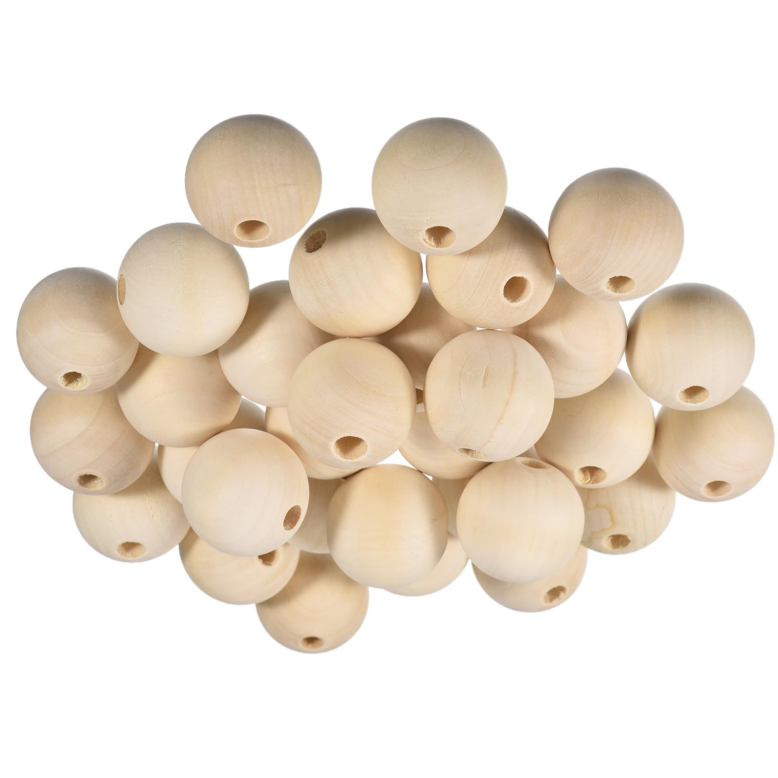 Unifizz 40Pcs 35mm Natural Round Wooden Beads with 10mm Holes, Unfinished Smooth Wood Spacer Beads for DIY Crafts, Jewellery Making, Home Decor & Party Decoration