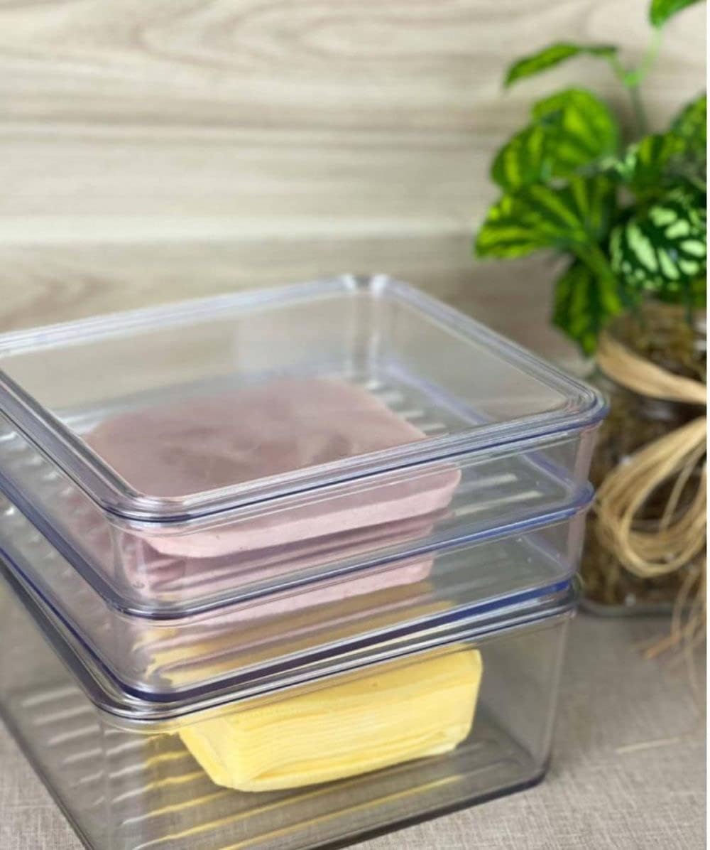Porta Frios Empilhável Plástico Transparente com Tampa Pote para Presunto e Queijo Duplo Cinquetti