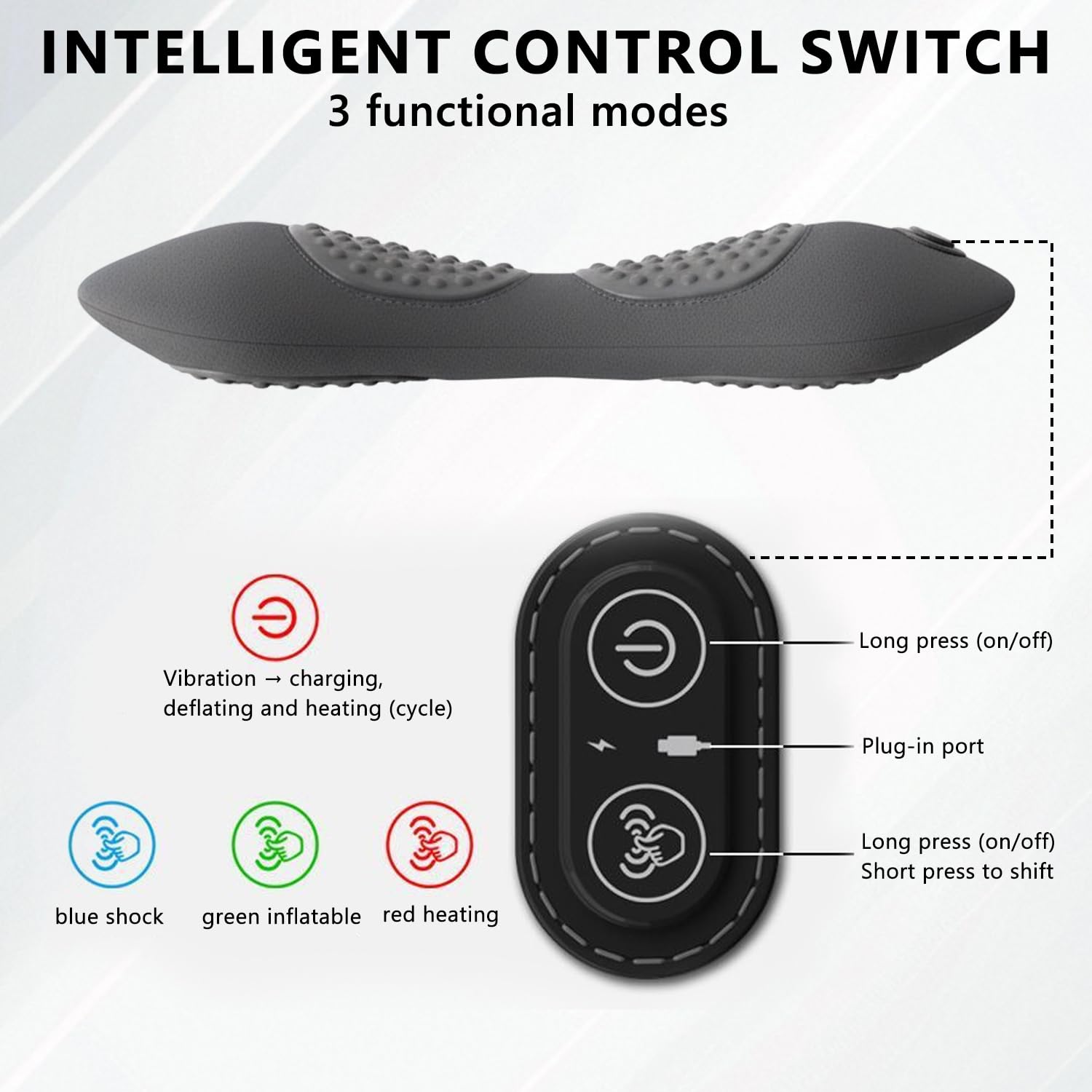 3 in 1 rückenmassagegerät, Electric Lendenwirbel Massagegerät mit Traction, Vibration Und Heat, Verstellbares Lendenwirbel-Traktionsgerät Mit intelligentem Steuerschalter, für Unteren Rücken, Nacken