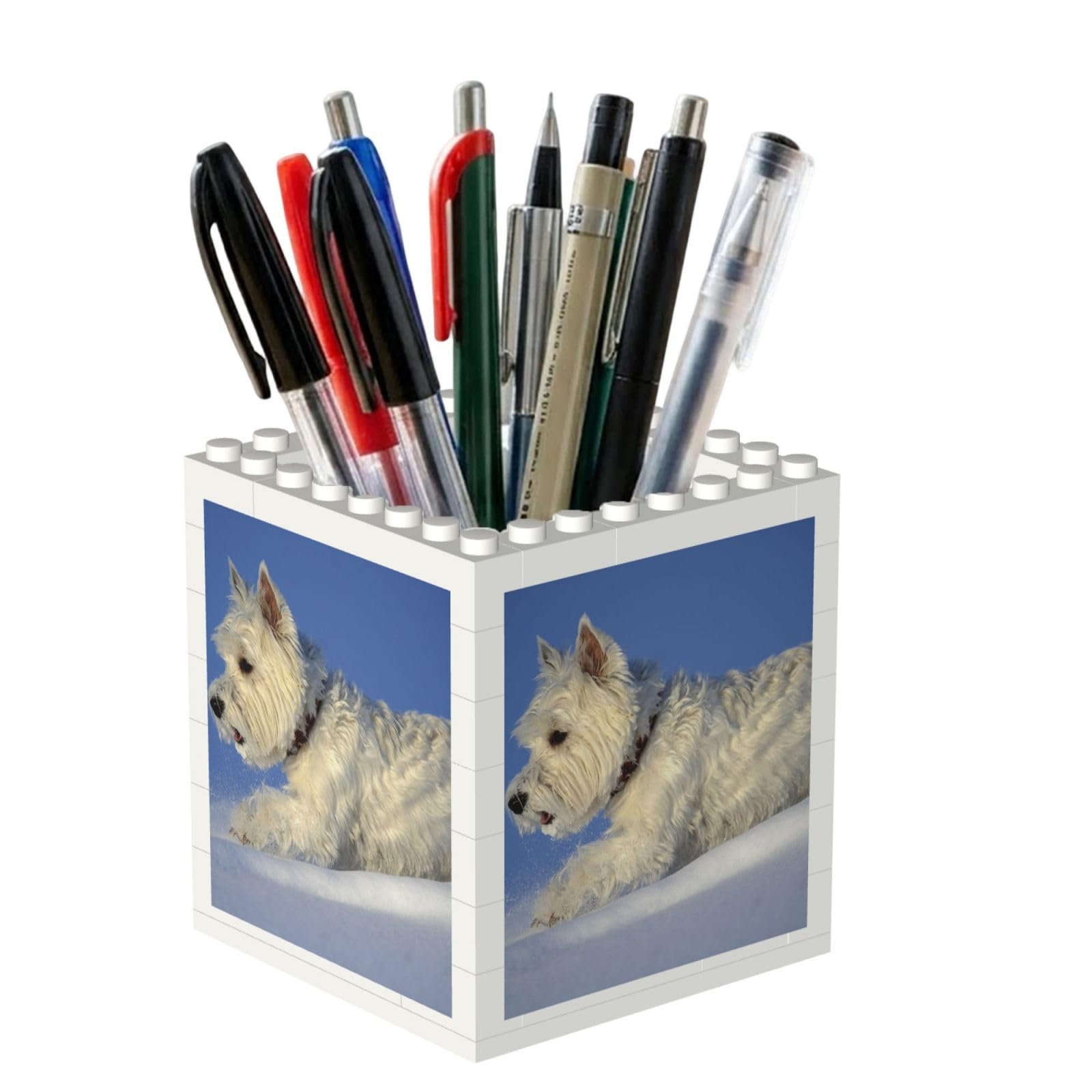 Poadnly Westie Winter West Highland White Terrier Dogs, Pen Pot Pencil Holder for Office Home School, Compact Desk Organiser for Office Stationery