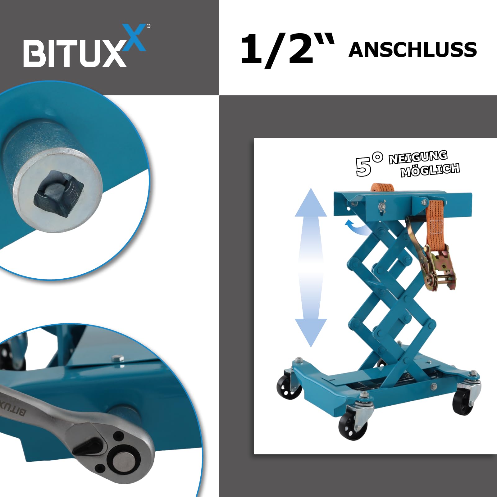 Bituxx Getriebe Heber Scherenheber Hebewerkzeug Werkstattheber Scherenwagenheber Kompakter Scheren-Getriebeheber KFZ 200Kg 185mm - 580mm 1/2"