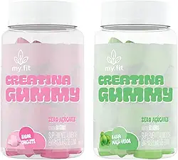 Kit 2x Creatina Gummy, Sabor Chiclete e Maçã Verde (120 Gomas) 3g de Creatina por Dose - Zero Açúcar, My Fit