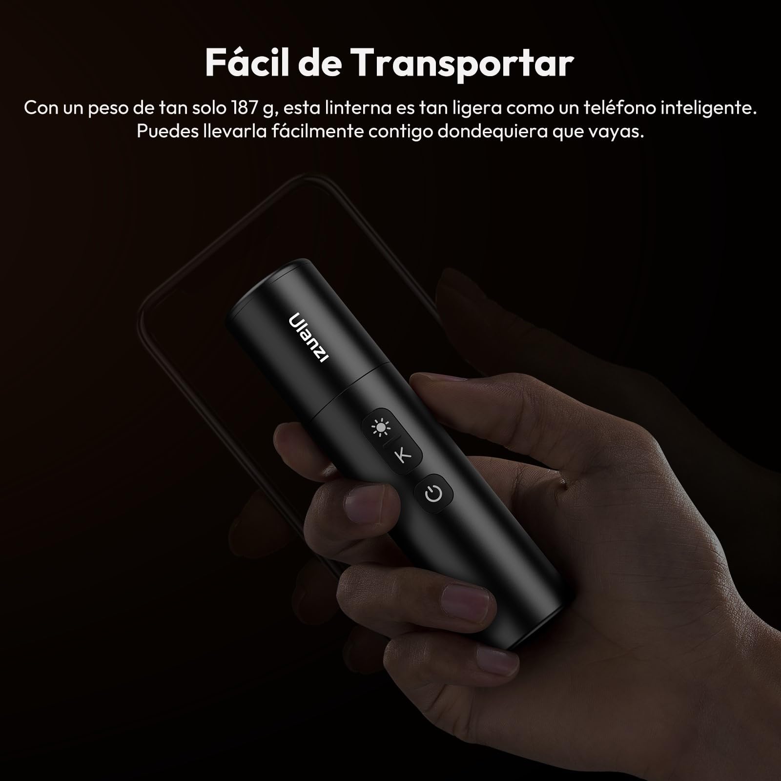 Ulanzi LM07 Linterna de Fotografía LED Bicolor 2000K-5500K, Luz Portátil Recargable con Batería de 2000 mAh, Brillo y Tamaño del Haz Ajustables, de Doble Uso, para Camping y Senderismo