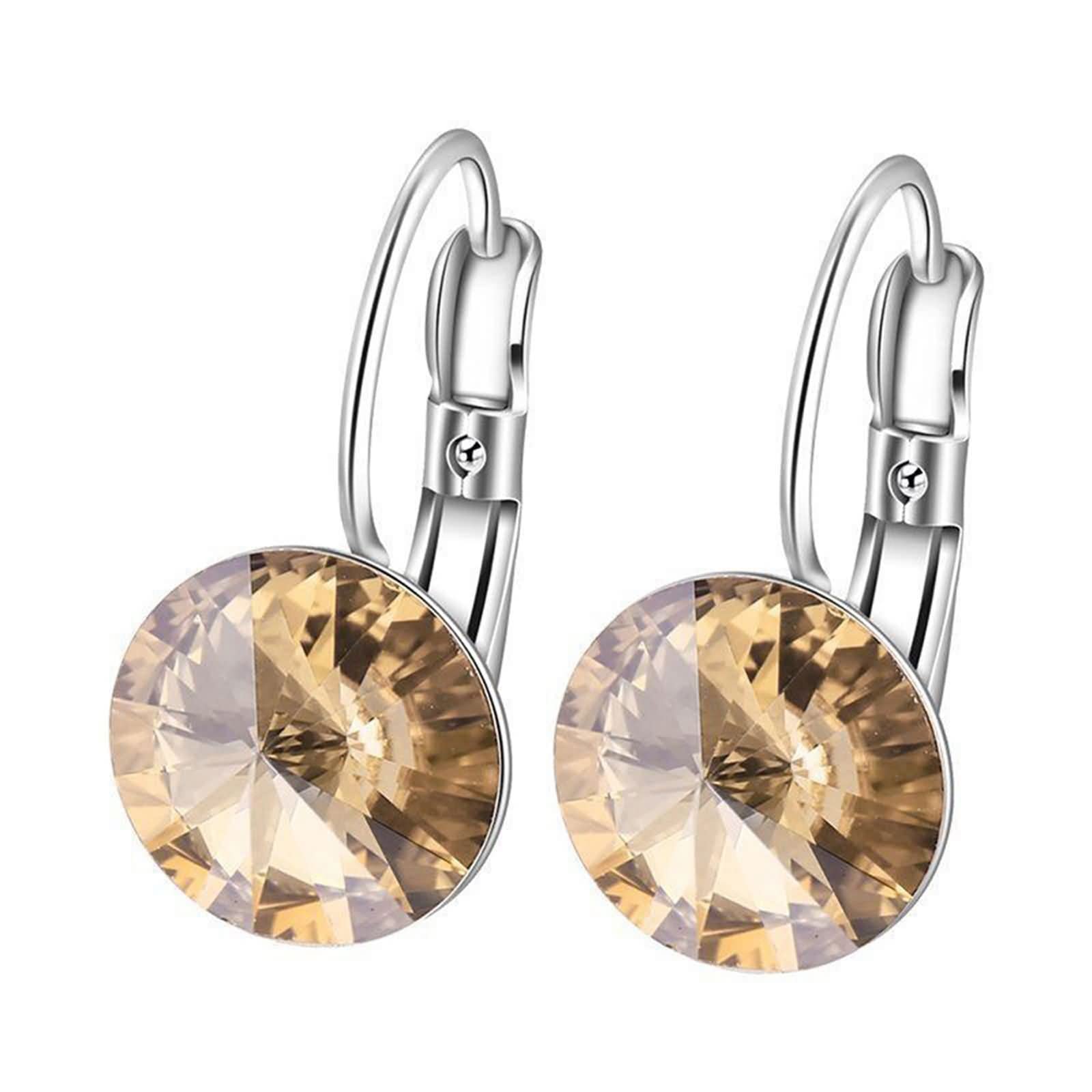 Ohrringe für Damen 9K / 14K / 18K Weißgold, Rund mit Moissanit, Ohrringe Silber Frauen Hochzeit