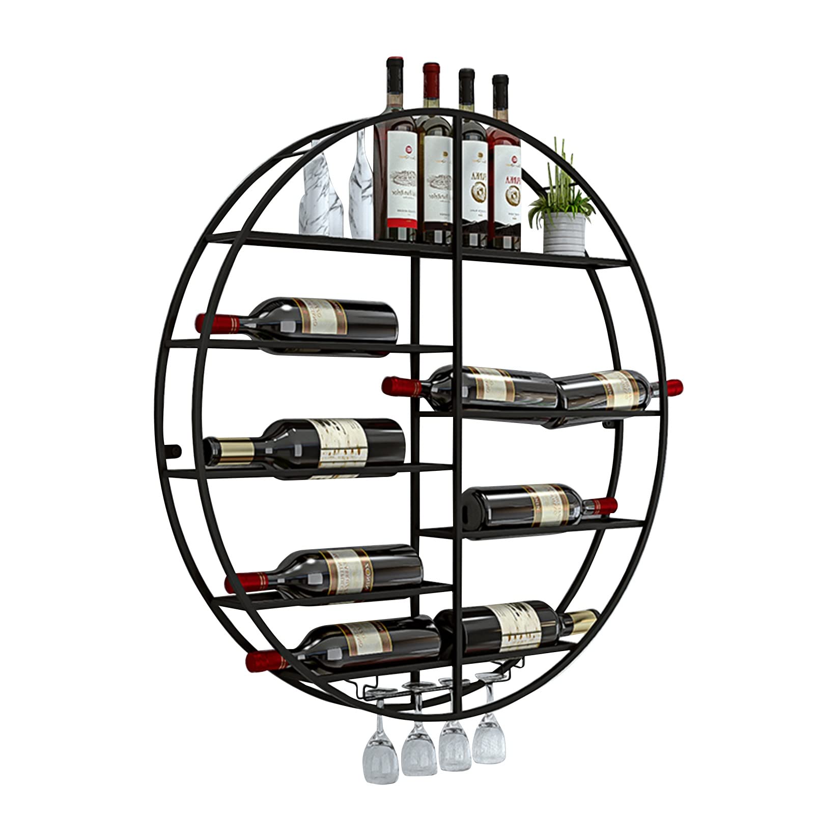 Casier à vin mural noir 80x80cm avec porte-gobelet et étagère suspendue