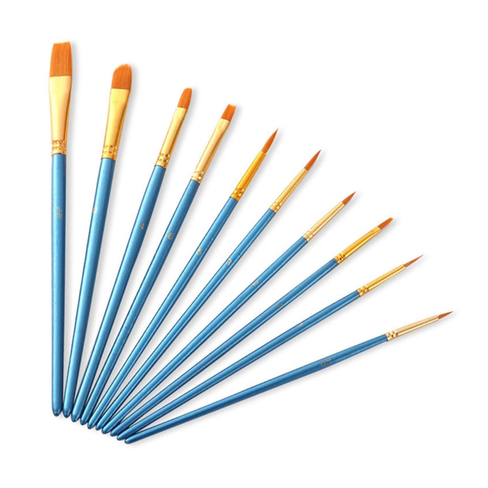 XBTGS Juego de 10 pinceles de nailon para pintura de madera, juego de arte para lienzo, rocas, acuarela, gouache, pintura al óleo acrílica, azul, como se muestra, azul como se muestra