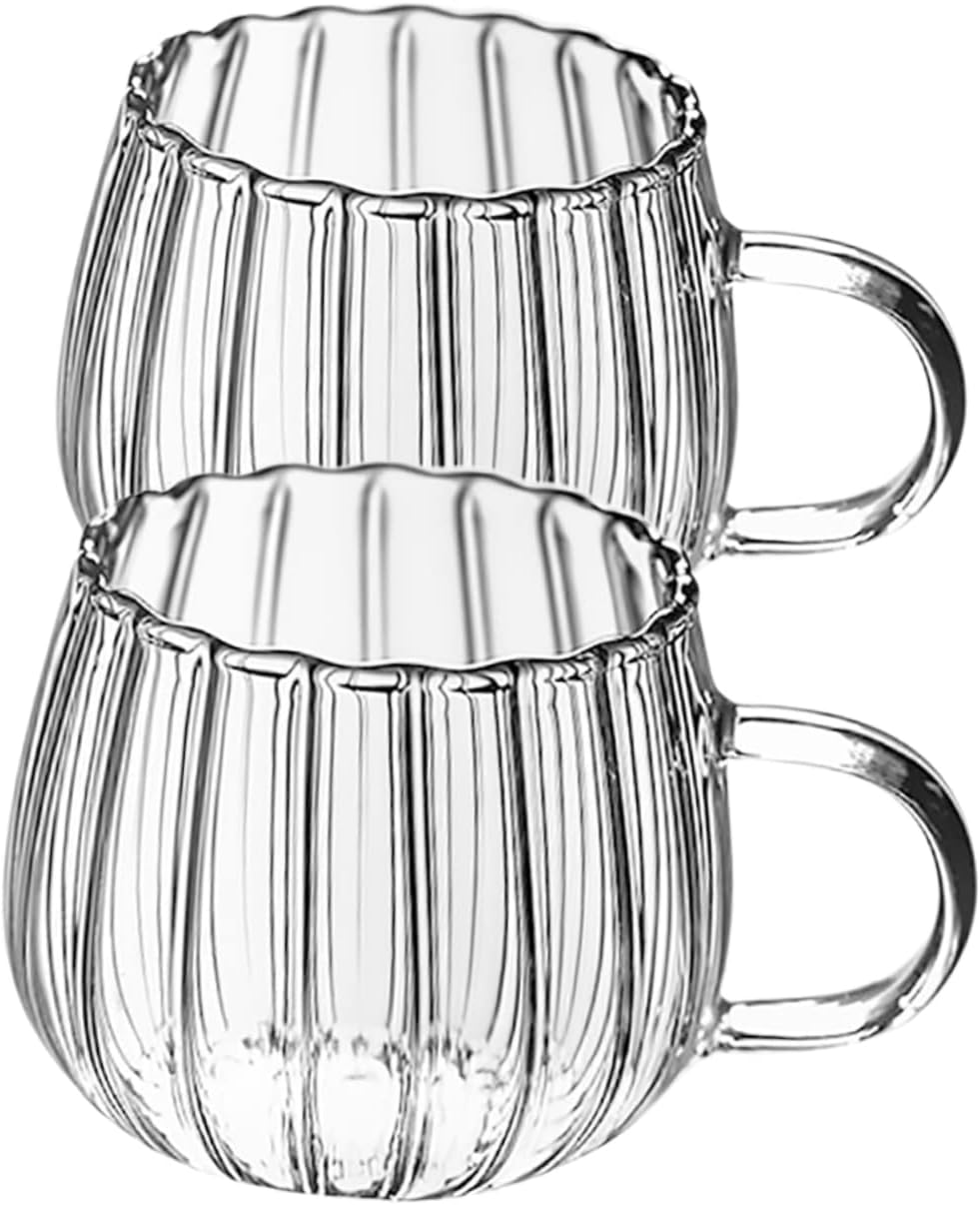 Angoily 2pcs Glass Pumpkin Cups 350ml Breakfast Cup for Milk Beer Breakfast Glass Transparent Juice Cocktail Beverage Transparent Whiskey Drinking Coffee Mug Clear Mug