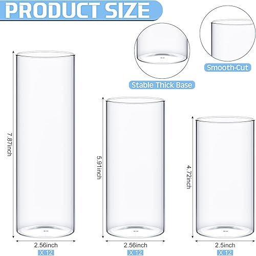 Miniatura 3 de Yaomiao 36 piezas de jarrón cilíndrico de vidrio transparente a granel de varios tamaños, jarrón de flores de cristal, centros de mesa, portavelas