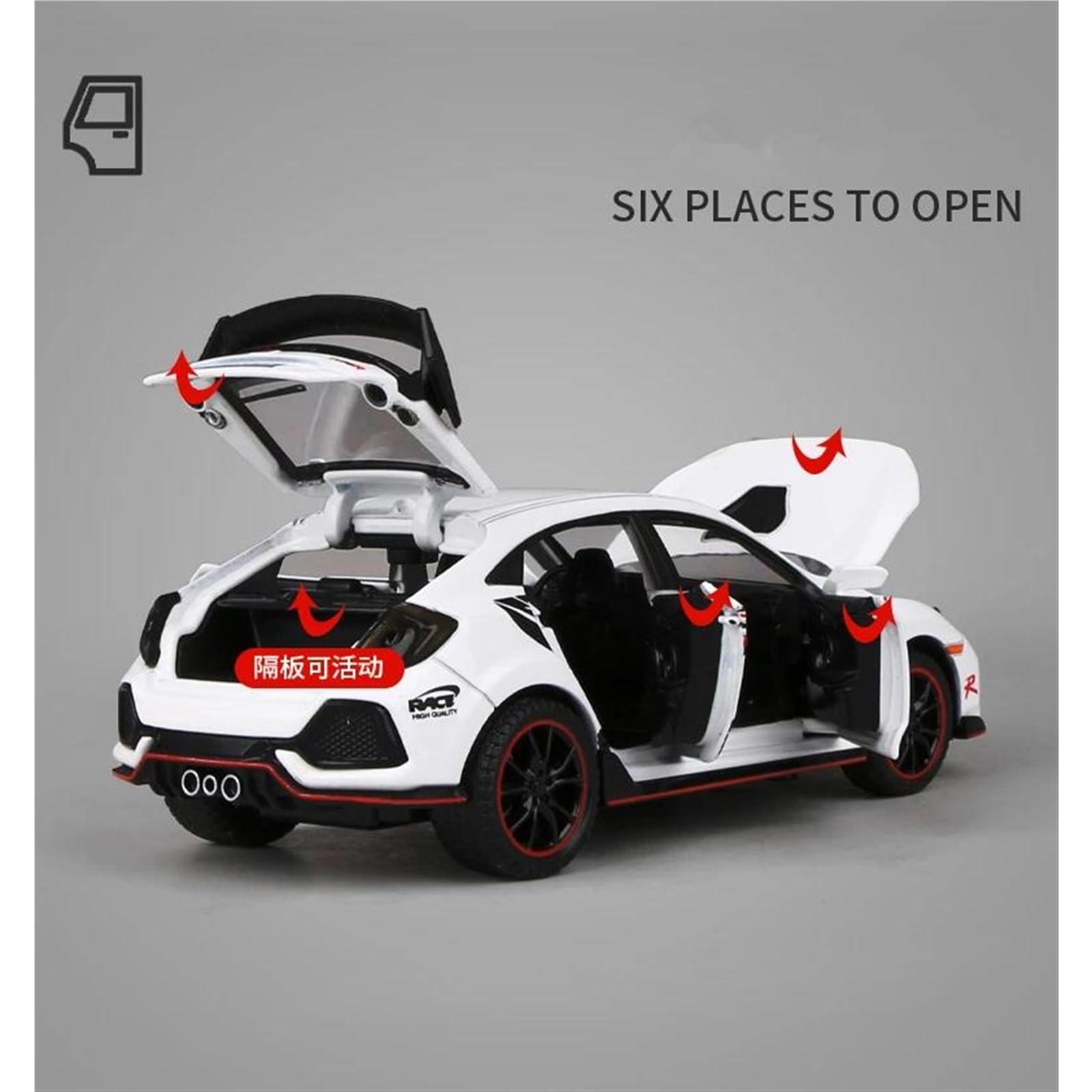 Miniatura Honda Civic Type-R A Escala 1:32 – Fundición A Presión En Metal, Con Sonido Y Luz – 14.8 Cm – Juguete Coleccionable