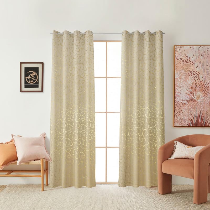 RED RIBBON DECOR Heavy Velvet Fabric Luxury Looks Leaf Design Room Darkening Curtains 8 Feet for Long Door, Cream, Pack of 2 Pieces (B0CWV83PHL) Amazon Price History, Amazon Price Tracker