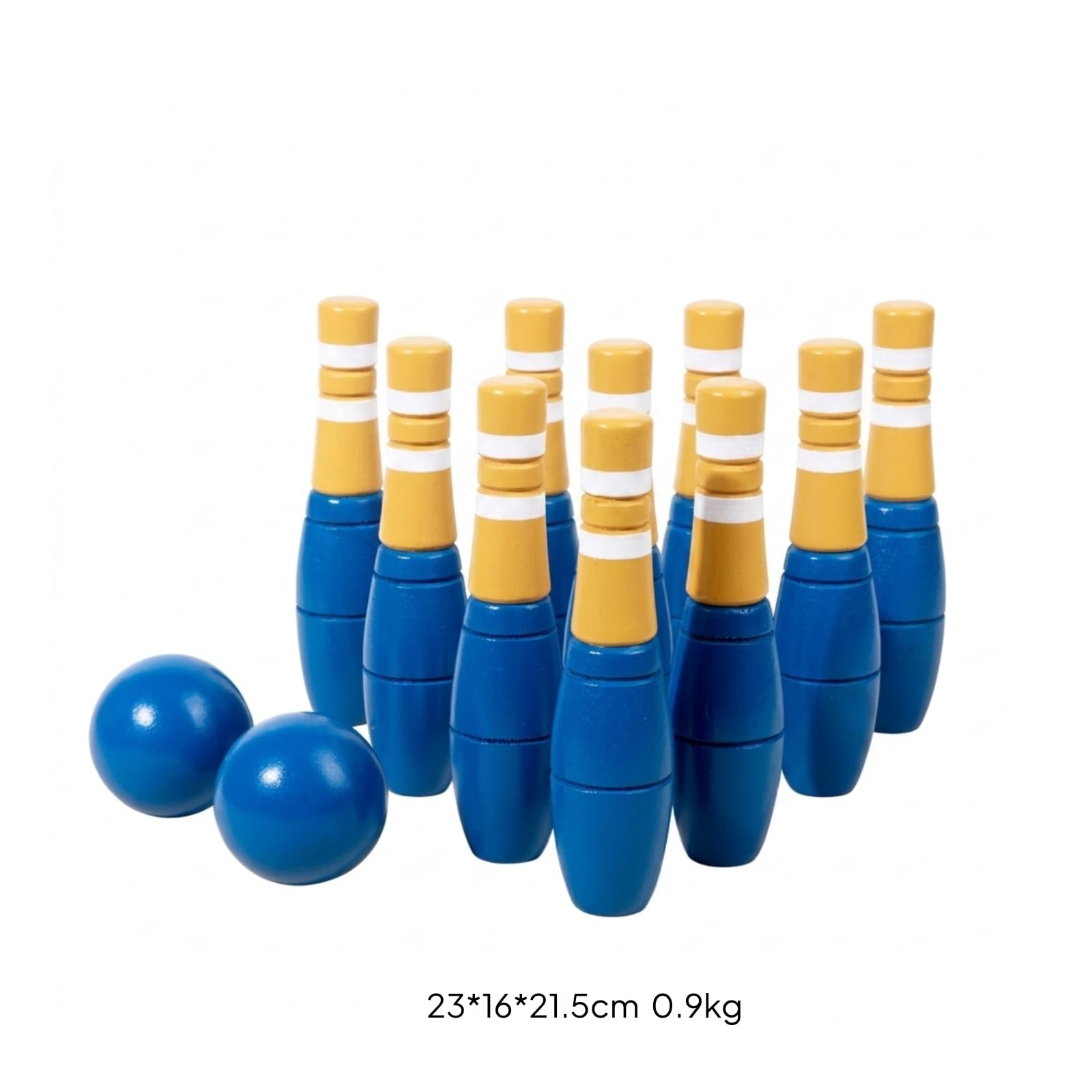 Jeu de bowling en bois pour enfants avec broches au design classique et boule bleue pour prendre des tours et compétition amicale adapté pour