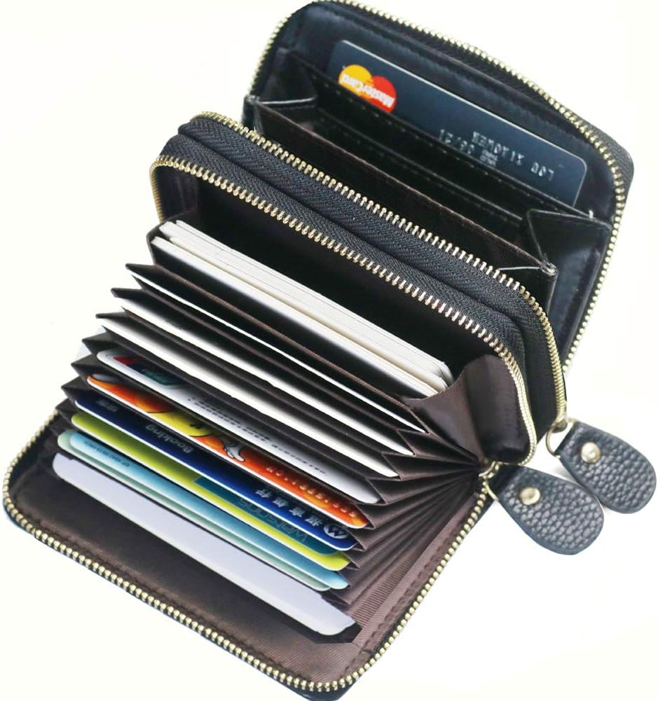 Leather RFID Blocking Wallet Credit Card Holder Organizer Copper Zipper Women's Ladies Purse