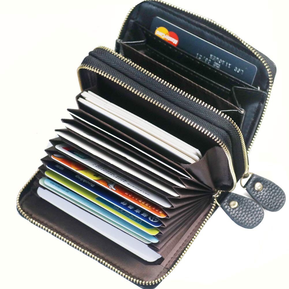 Leather RFID Blocking Wallet Credit Card Holder Organizer Copper Zipper Women's Ladies Purse