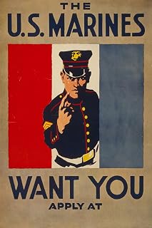 1914 US Marines Want You WWI USMC Recruiting Home - Vintage Art Reproduction, Wall Décor (24x36 inches) - Laminated Poster with Bright Colors and Vivid Details.