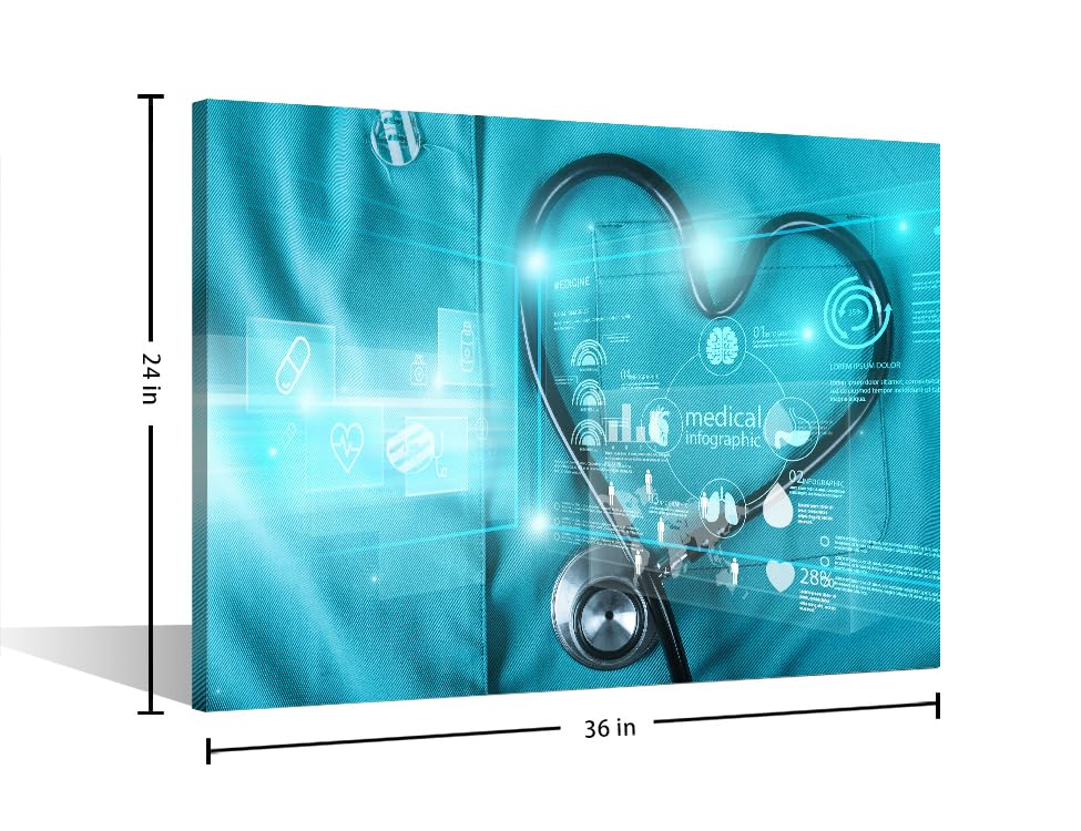 Image of TUMOVO Stethoscope Health Medical Technology Poster Office Decor Clinical Laboratory Wall Art 1 Panel Medical Artwork Posters and Prints Framed Ready to Hang, 24 inch Wx36 H