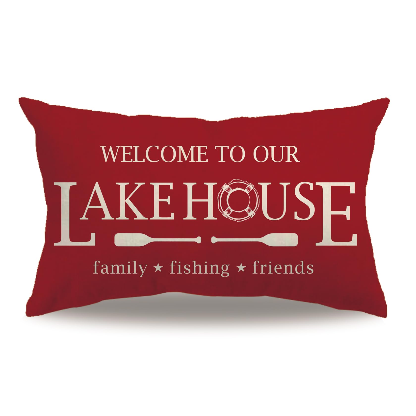 7COLORROOM Lake House Decor Throw Pillow Covers Red Double-Sided Printed Welcome to Our Lake House with Anchor Rectangular/Waist Cushion Cover Farmhouse Summer Home Decor Pillowcases 12βΓ20β(Red)
