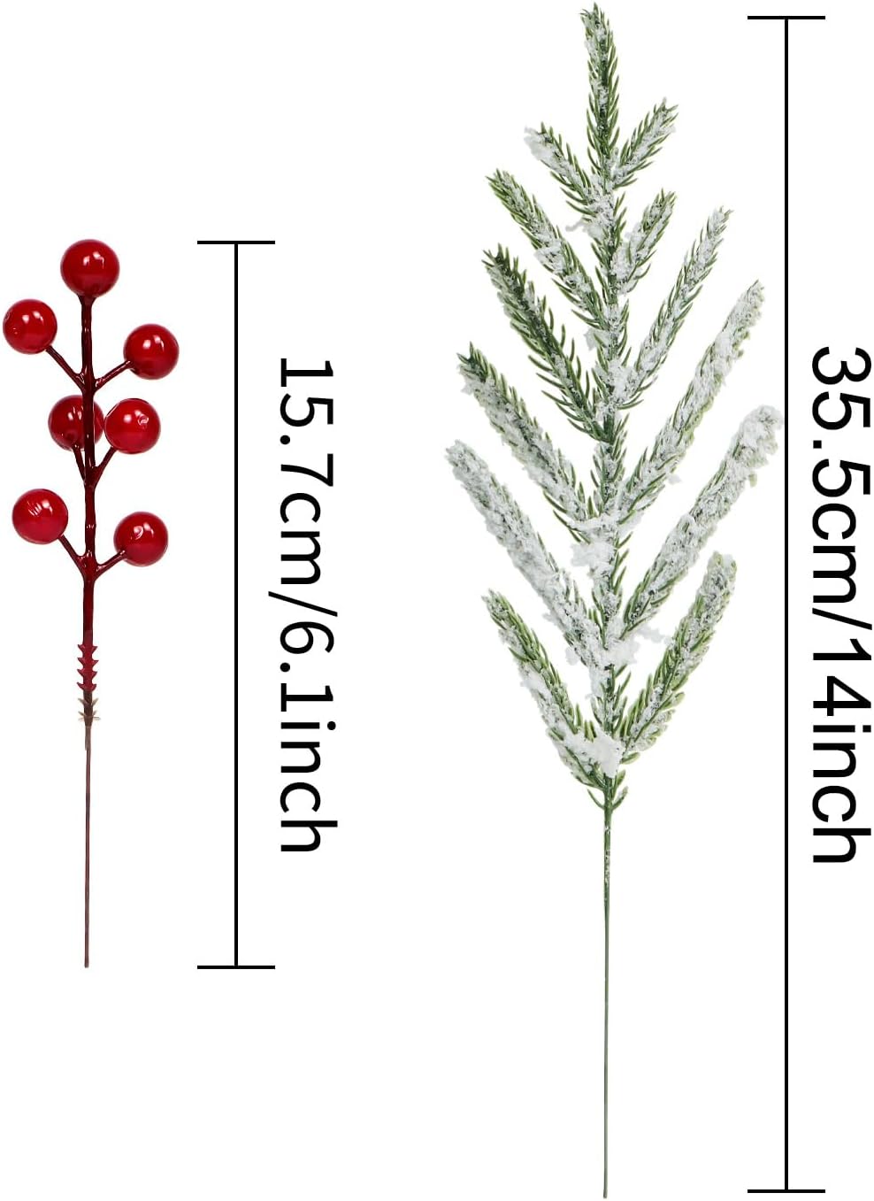 Kesywale Set of 40 Artificial Norfolk Pine Branches with Red Berry 12.8" Christmas Greenery Picks Fake Norfolk Pine Stems Tree Needle Sprigs for Vase Filler DIY Craft Garland Home Decorations (Frost)