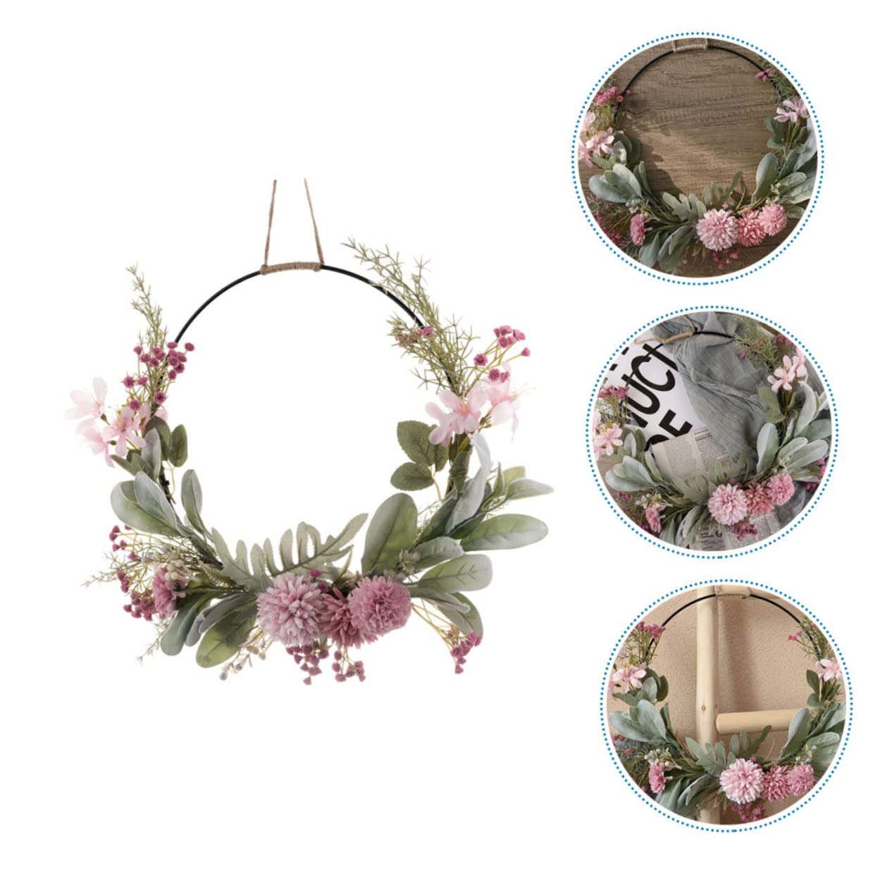 VOSAREA 2pièces Couronne De Fleurs Artificielles avec Oreilles De Lapin Décoration Murale Porte pour Mariage Et Maison Éléments Naturels Et Vifs pour Fêtes Et Saisons