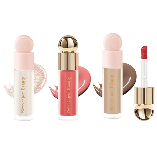 Contorno líquido, resaltador líquido, rubor líquido con cepillo facial de larga duración, suave, ligero, a prueba de manchas, contorno + rubor +