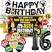 Gameza 16th Birthday Decorations for Boys Girls, 31PCS Caution Logos Happy 16th Birthday Party Decorations with Banners Hanging Swirls Backdrop Ballons, 16 Years Old Party Decor Supplies