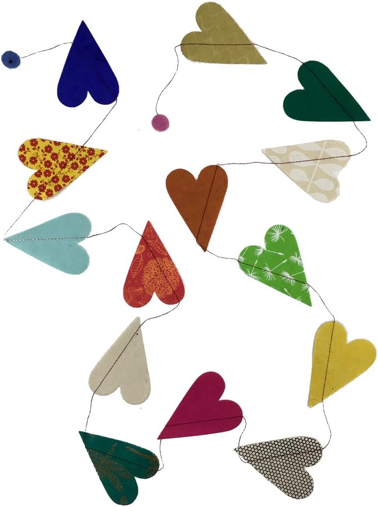 Fair Trade Eco Friendly Paper Heart Garland, Handcrafted in Nepal