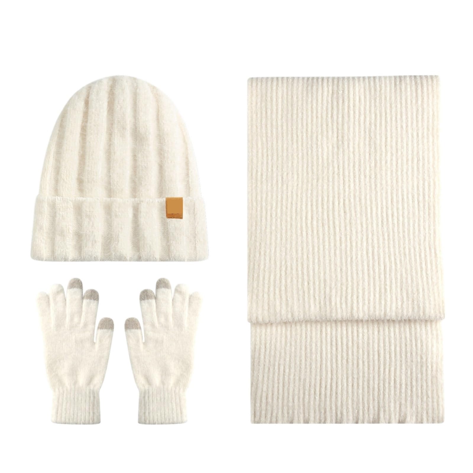 Czapka Szalik RęKawiczki Zimowy, Gruby, Ciepły, Dzianinowy Zestaw Sportowy Do Noszenia Na Zewnątrz, Czapka, Szalik I Rękawiczki Zestaw(White)