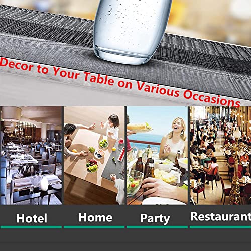 Image of Placemats, Washable PVC Table Mats, Woven Vinyl Placemat for Dining Table Place Mats Set (6 Placemats and 1 Table Runner, Black and Grey)
