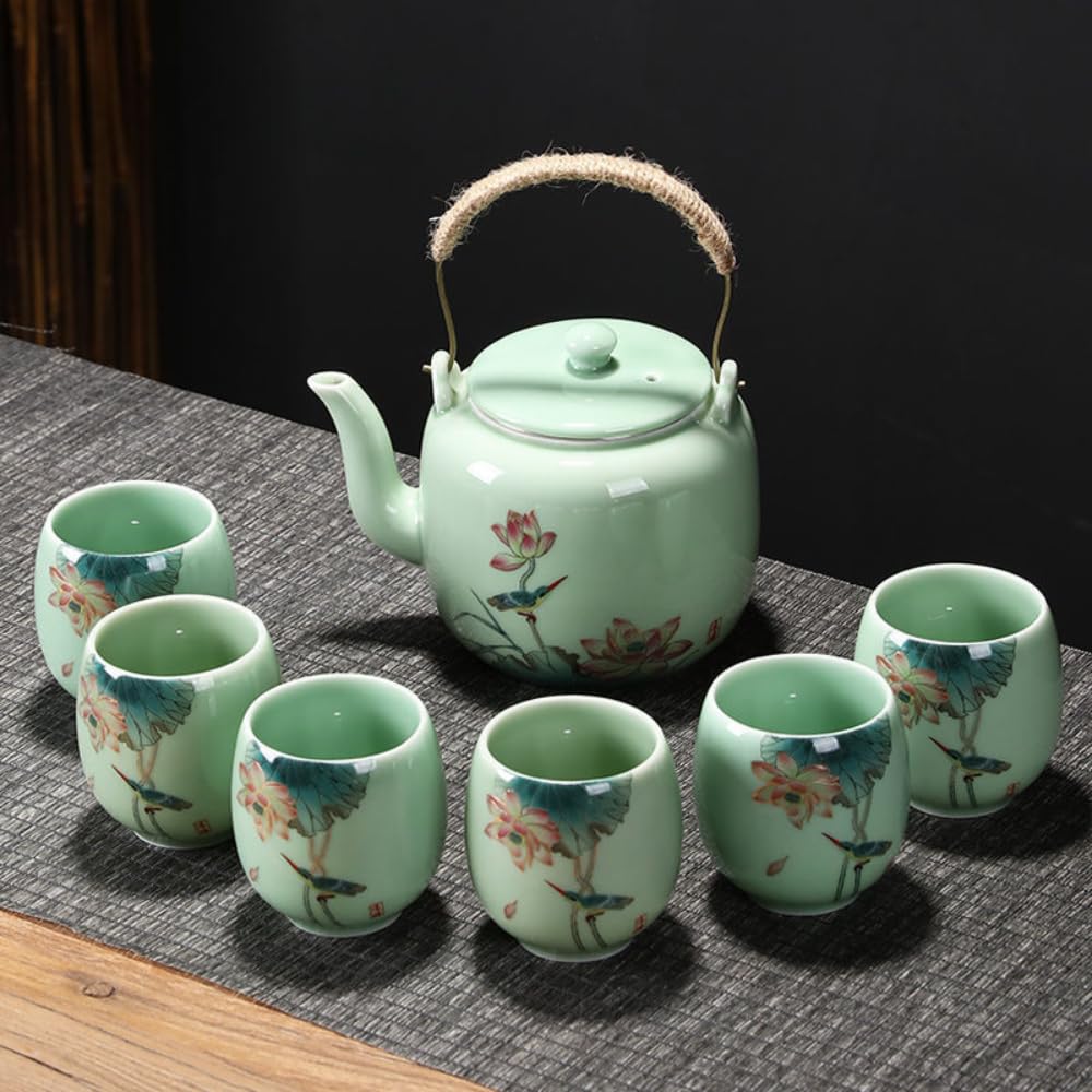 Service à thé en céladon 7 pièces avec Tasses à thé minimalistes Modernes en céramique Chinoise