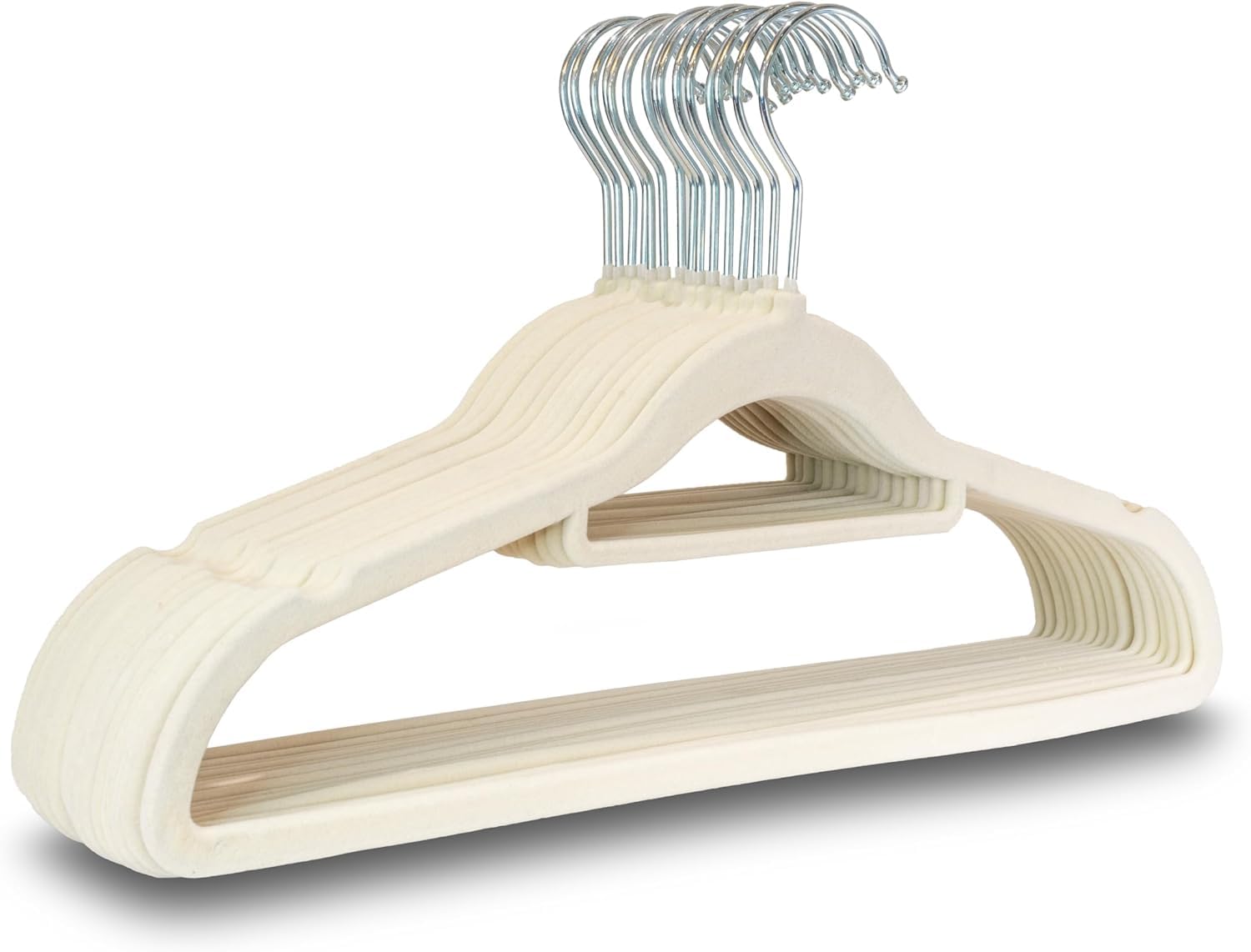 UTTAM Velvet Hangers 50 Pack - Thin Non-Slip Clothes Coat hangers with Tie Bar and 360 Degree Hook for Home Storage Durable, Sturdy for Suits, Jackets (Beige)
