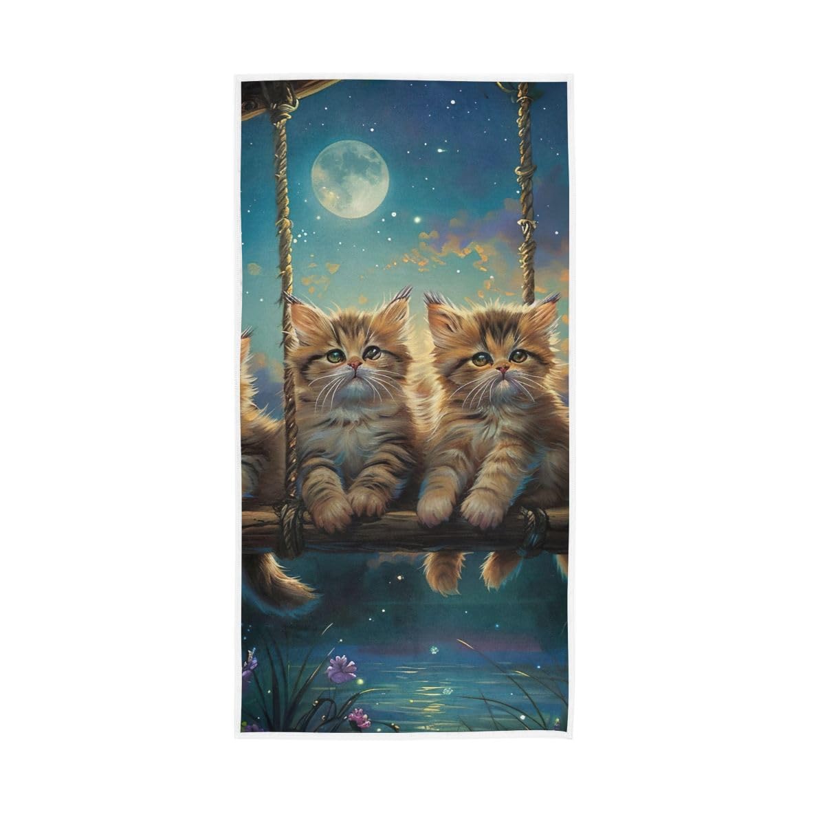 LSRCPD Cartoon Kittens Sitting on Swing Hand Towel, 15 x 30 Inches, Soft Highly Absorbent Towels for Bathroom Gym Hotel
