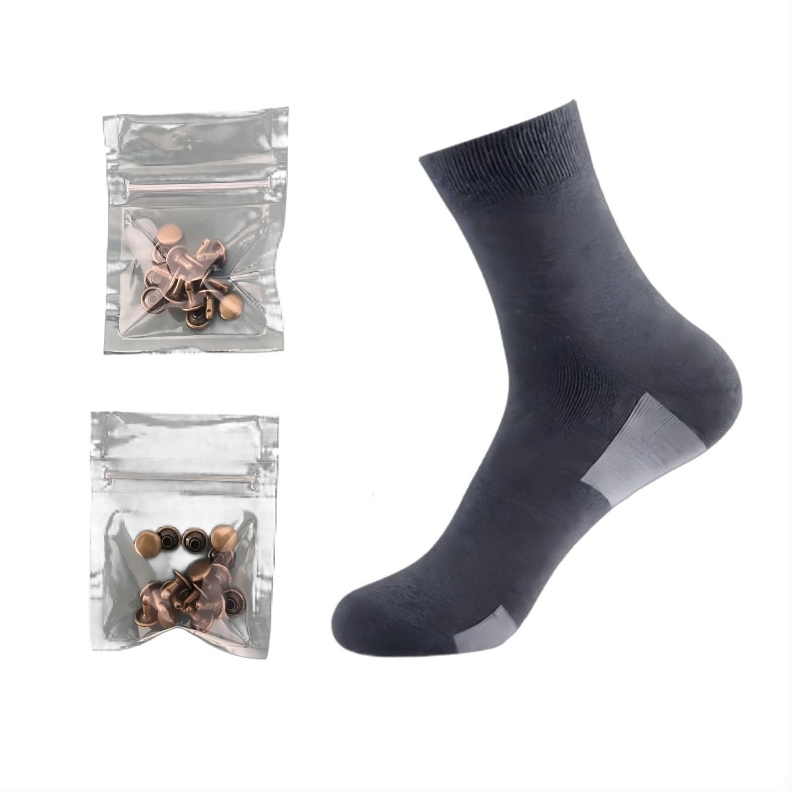 Copper Rivets for Grounding Shoes, 16 Pure Copper Solid Rivets and 1 Grounding Socks Suitable for Most Grounding Shoes (Dark Gray, M)