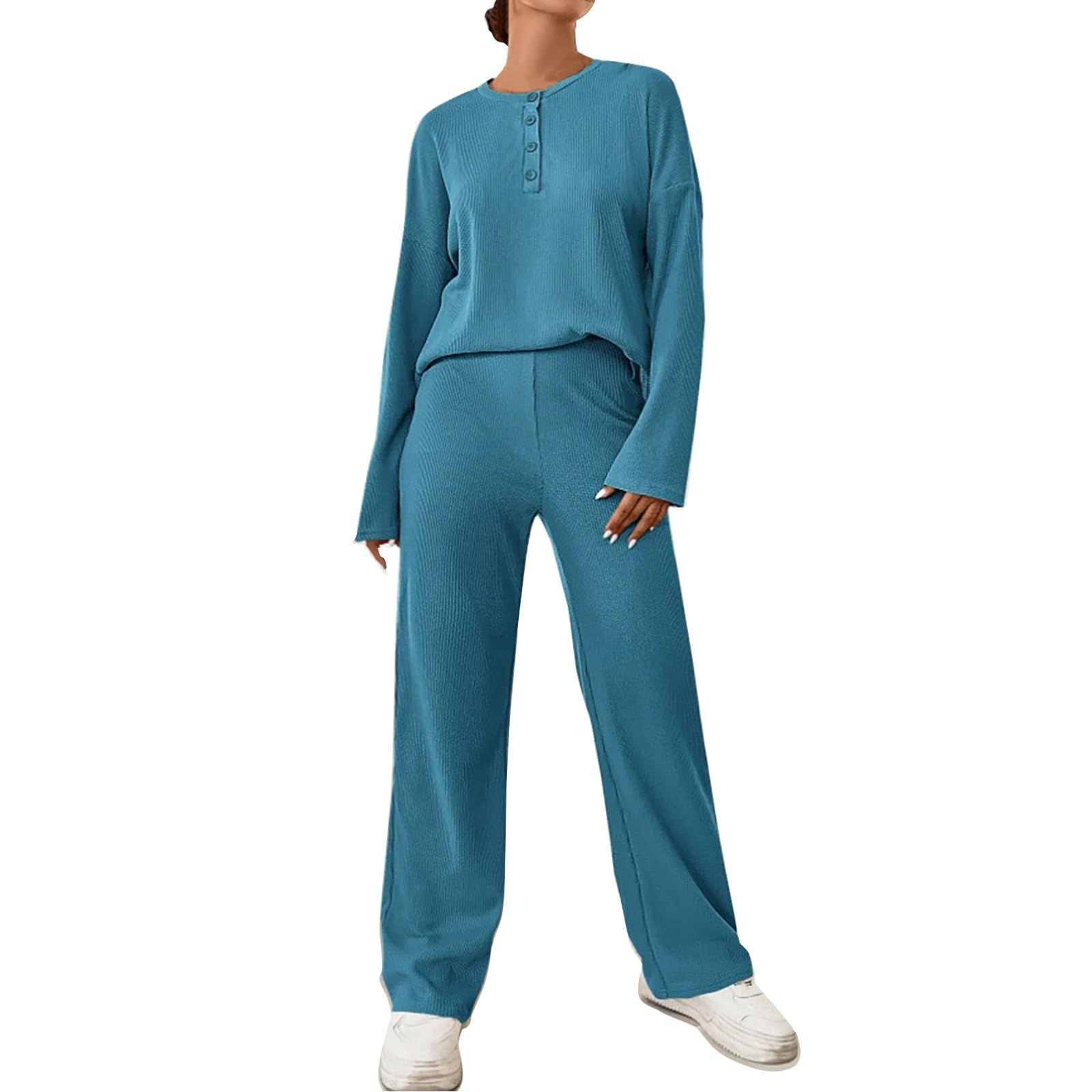 Tuta da jogging da donna senza cappuccio – Tuta da allenamento con tinta unita basic a maniche lunghe + pantaloni da jogging Baggy comodo per il tempo libero casual tuta da casa Aesthetic E-Girl