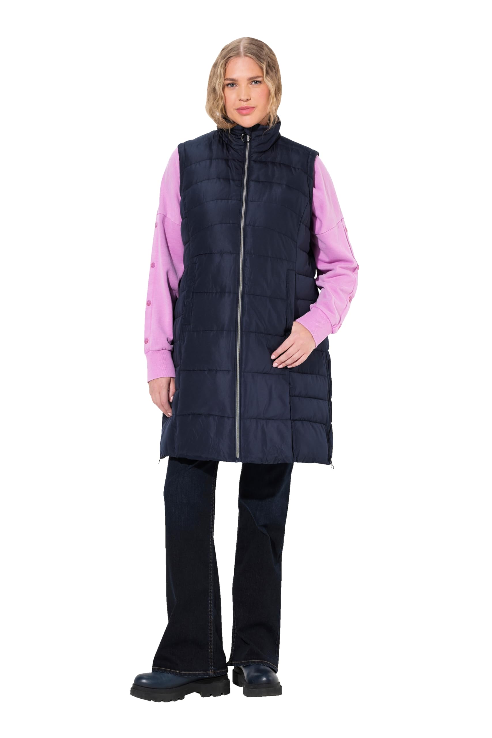 Ulla Popken Damen große Größen Übergrößen Plus Size Steppweste, A-Linie, Kapuze, Stehkragen, ärmellos, recycelt 825818