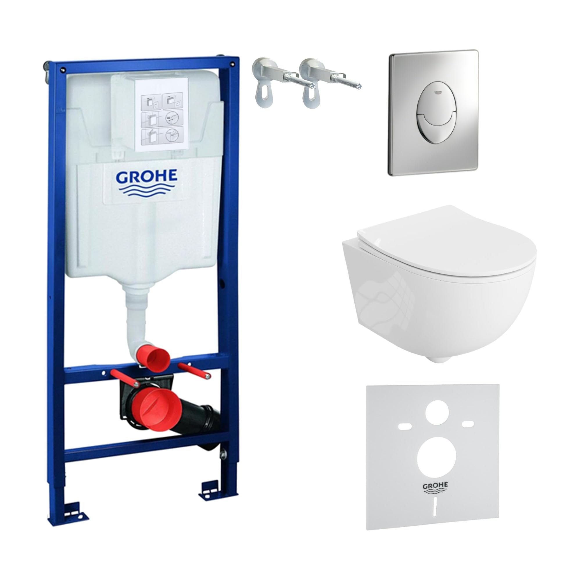 LAVITA Vorwandelement Solido Start + Wand Hänge WC Brava Weiß Spülrandlos + + WC Sitz mit Absenkautomatik Verchromter Knopf Komplettset Unterputz Spülkasten Toilette Komplett Sett WC