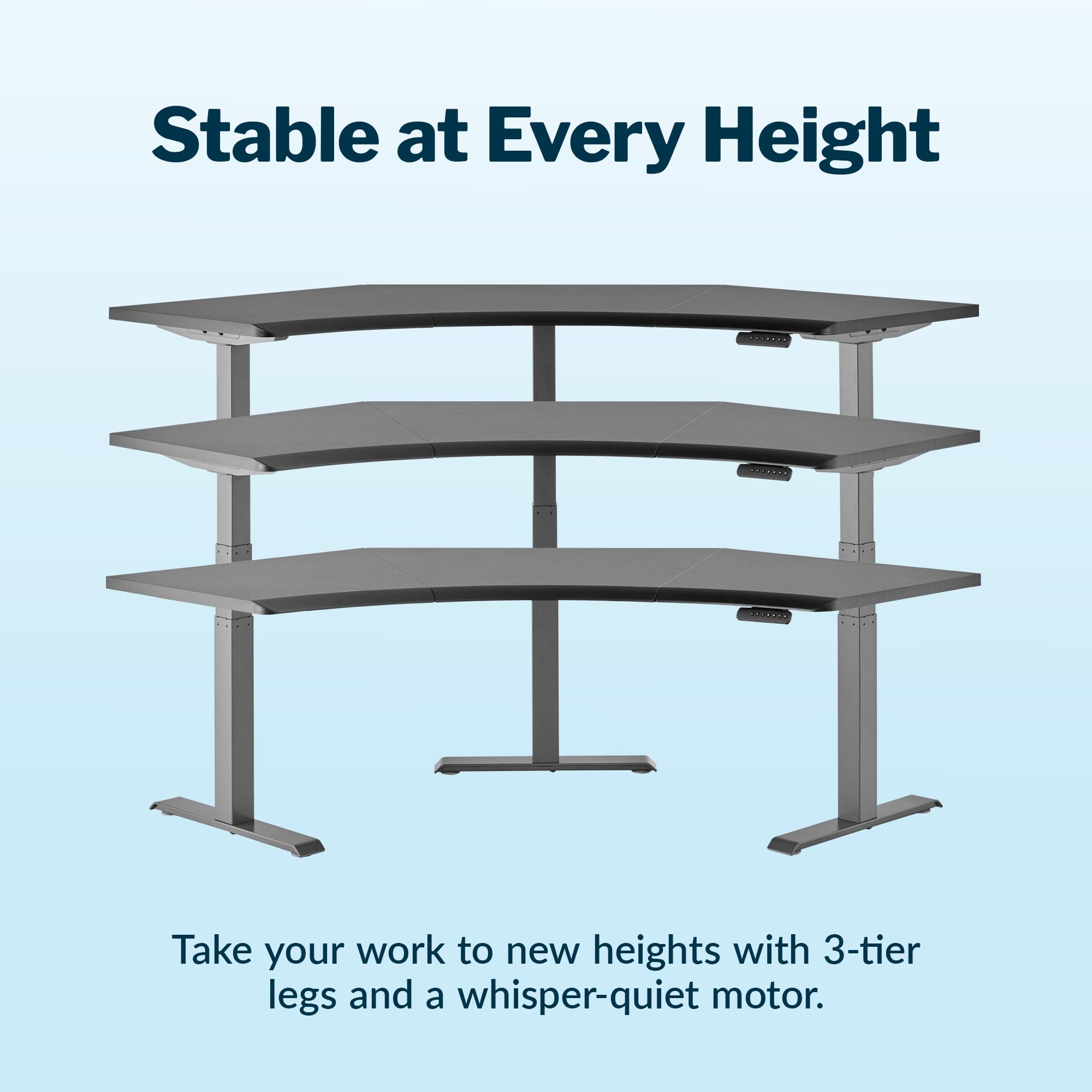 Vari Command Center Electric Standing Desk 120 Curved Sit-Stand Gaming Desk Corner Workstation for Triple Monitors Sloped Front — view 5