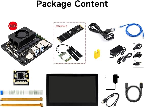 Waveshare Jetson Orin Nano AI Development Kit for Embedded and Edge Systems 8GB Memory Jetson Orin Nano Module Package B (11 Items), with a Free 256 GB NVMe Solid State Drive