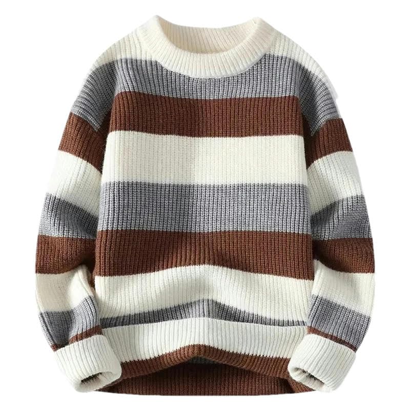 Pull rayé décontracté à manches longues homme col rond mode automne hiver confortable