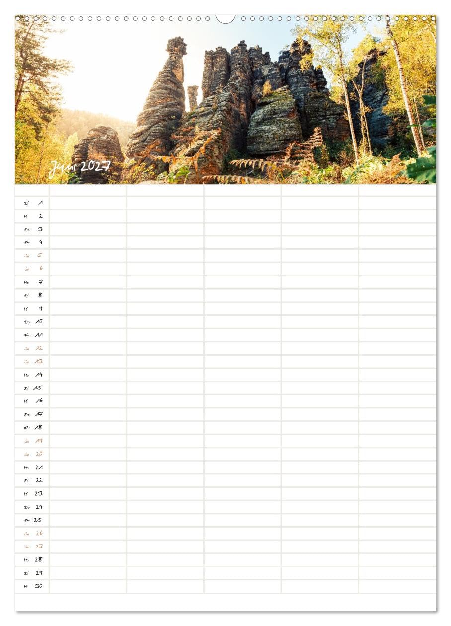 Familienkalender - Wandern im Elbsandsteingebirge (Wandkalender 2027 DIN A2 hoch), CALVENDO Monatskalender: Impressionen aus der Sächsischen & Böhmischen Schweiz mit Ortsangaben (CALVENDO Natur)