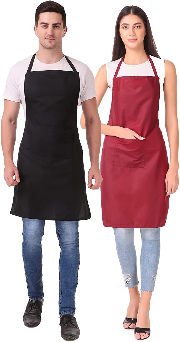KODENIPR CLUB Waterproof Kitchen Apron For Women Men/Waterproof Apron (Pack of 2 Pieces, Black & Maroon)