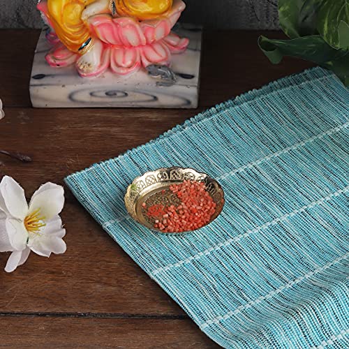 Image of Klassic Small Brass Puja Thali /Bhog Thali for Mandir with Flower Engraved Design for Home & Temple Decoration & Gifting (Gold, 4 Inch, Pack of 4)