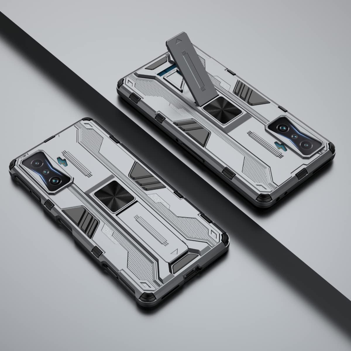 Custodia Ibrida TPU/PC Per Xiaomi Poco F4 GT, Con Supporto 360°, Blu, Protezione Militare Antiurto - 2