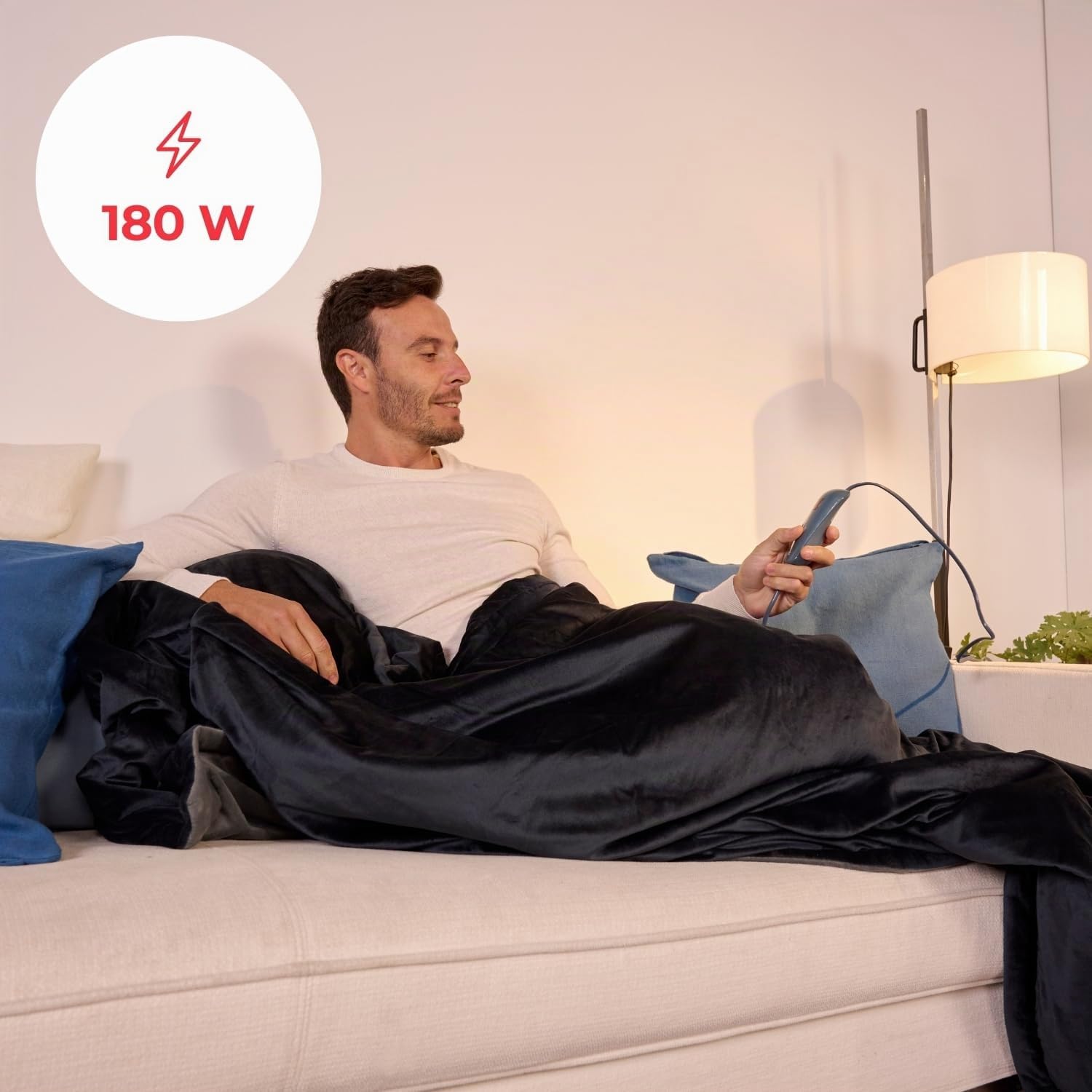 Solac CT8608 Reykjavik - Couverture chauffante électrique, 180W, 10 températures, en flanelle, connecteur amovible, lavable, minuterie de 9h, anti surchauffe, 140x180cm