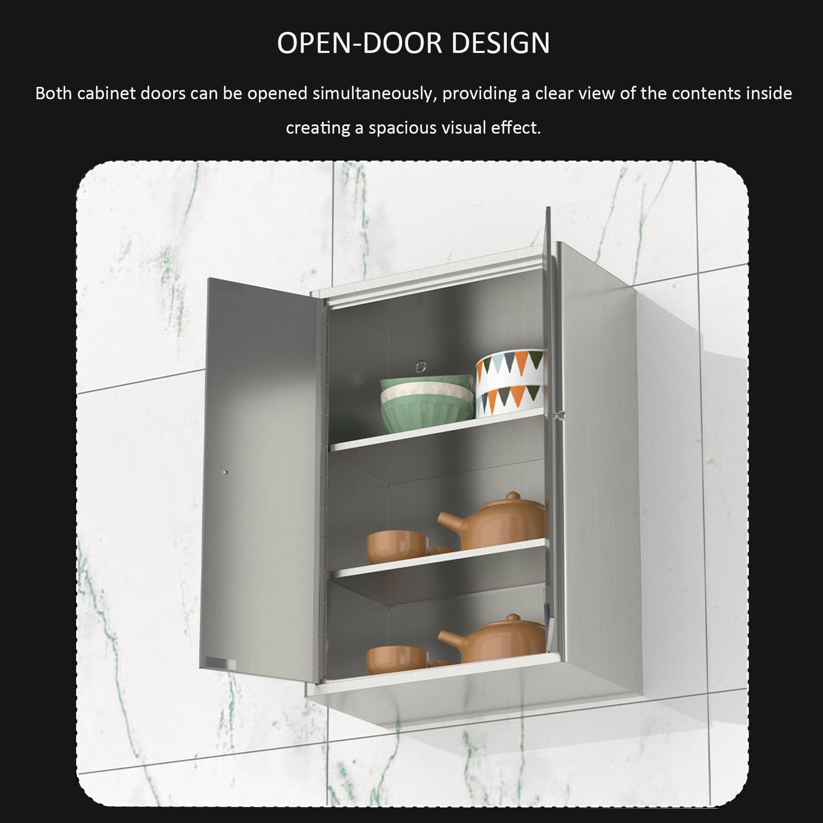 Armoire murale en acier inoxydable avec portes, étagères réglables, organiseur de rangement pour salle de bain, cuisine, garage, étagère peu encombrante, armoire à pharmacie